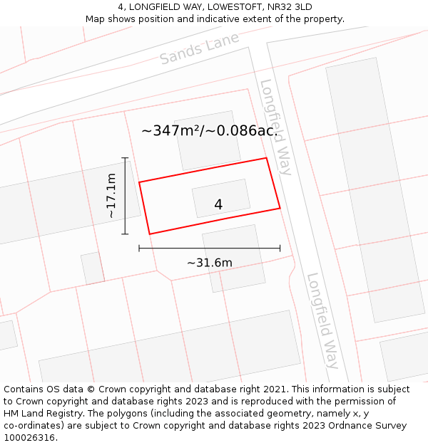 4, LONGFIELD WAY, LOWESTOFT, NR32 3LD: Plot and title map