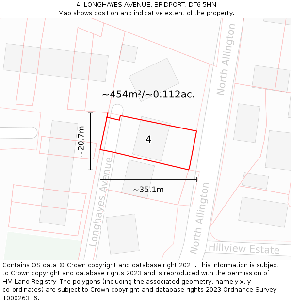 4, LONGHAYES AVENUE, BRIDPORT, DT6 5HN: Plot and title map