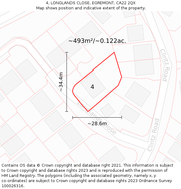 4, LONGLANDS CLOSE, EGREMONT, CA22 2QX: Plot and title map
