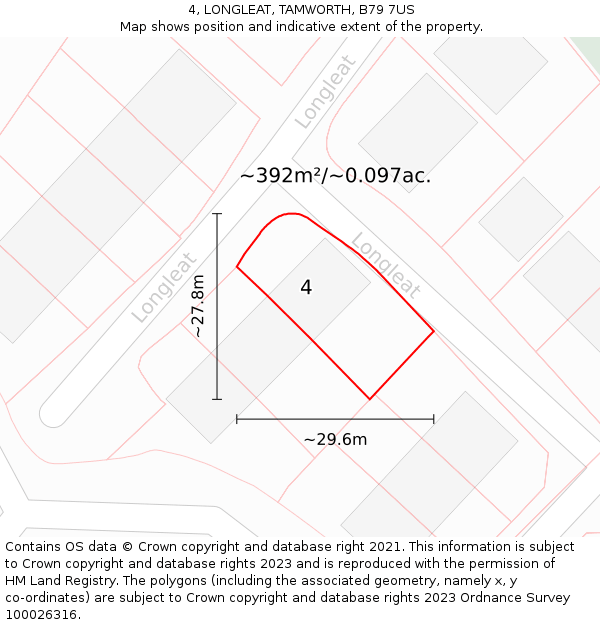 4, LONGLEAT, TAMWORTH, B79 7US: Plot and title map