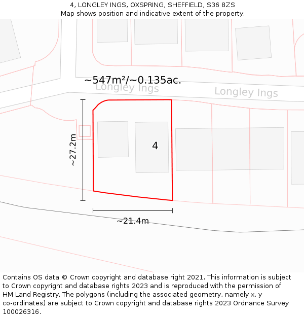 4, LONGLEY INGS, OXSPRING, SHEFFIELD, S36 8ZS: Plot and title map