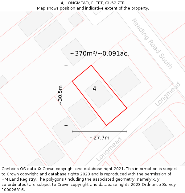 4, LONGMEAD, FLEET, GU52 7TR: Plot and title map