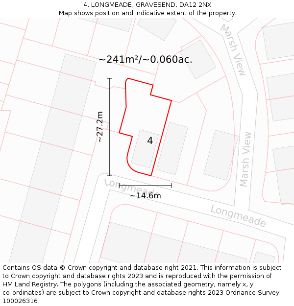 4, LONGMEADE, GRAVESEND, DA12 2NX: Plot and title map