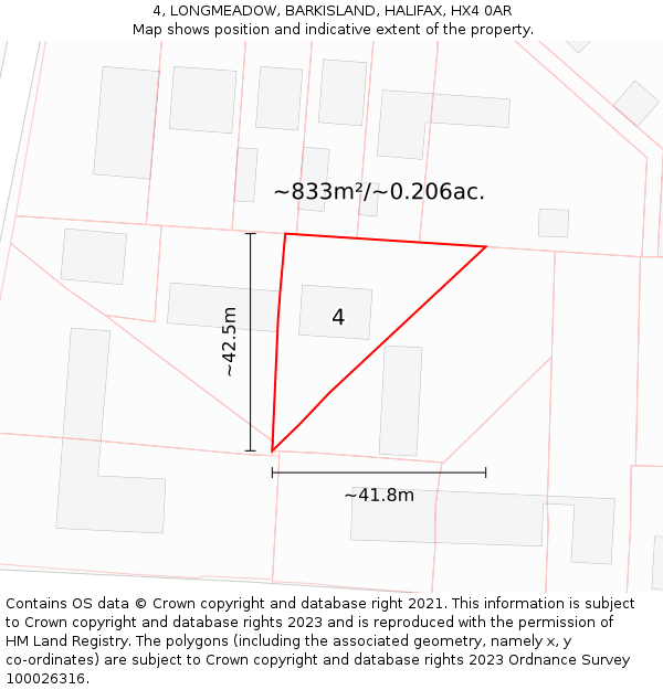 4, LONGMEADOW, BARKISLAND, HALIFAX, HX4 0AR: Plot and title map