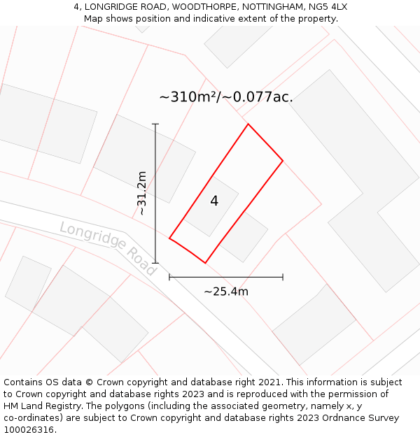 4, LONGRIDGE ROAD, WOODTHORPE, NOTTINGHAM, NG5 4LX: Plot and title map