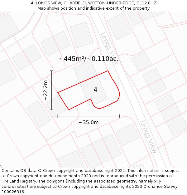 4, LONGS VIEW, CHARFIELD, WOTTON-UNDER-EDGE, GL12 8HZ: Plot and title map