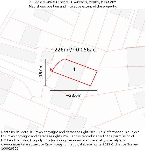 4, LONGSHAW GARDENS, ALVASTON, DERBY, DE24 0EY: Plot and title map