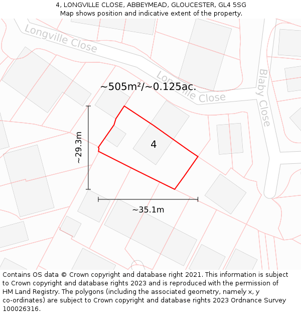 4, LONGVILLE CLOSE, ABBEYMEAD, GLOUCESTER, GL4 5SG: Plot and title map