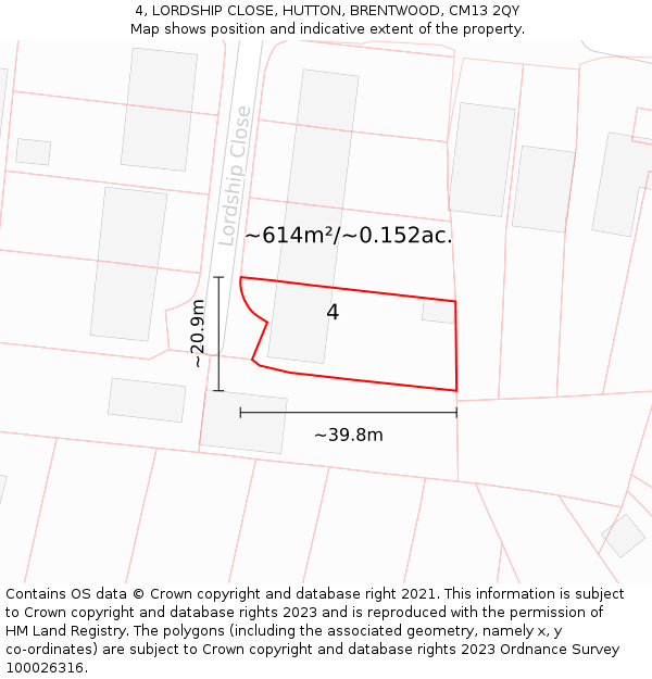 4, LORDSHIP CLOSE, HUTTON, BRENTWOOD, CM13 2QY: Plot and title map