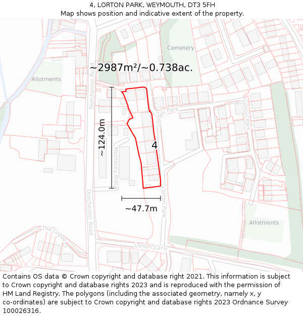 4, LORTON PARK, WEYMOUTH, DT3 5FH: Plot and title map