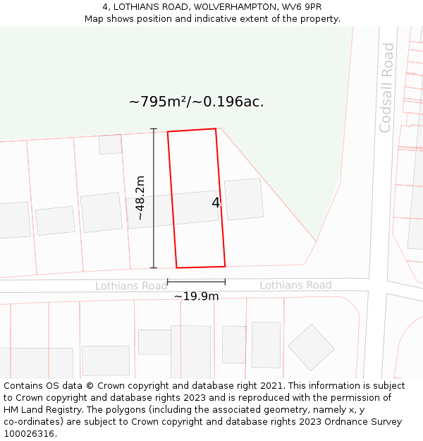 4, LOTHIANS ROAD, WOLVERHAMPTON, WV6 9PR: Plot and title map