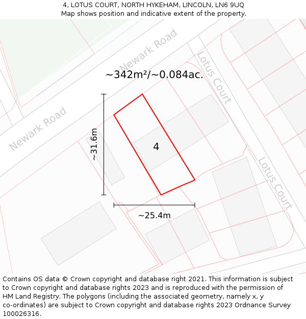 4, LOTUS COURT, NORTH HYKEHAM, LINCOLN, LN6 9UQ: Plot and title map