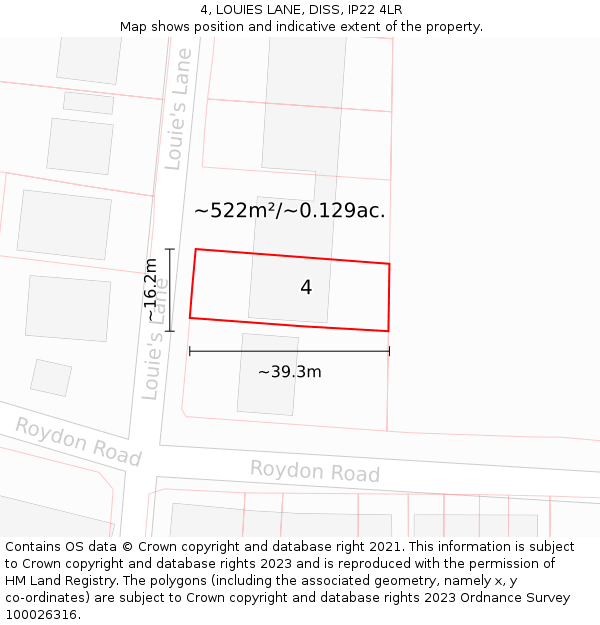 4, LOUIES LANE, DISS, IP22 4LR: Plot and title map