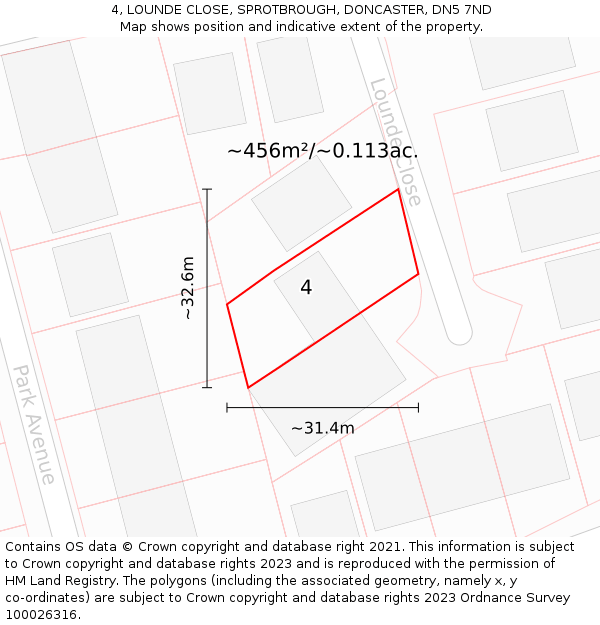 4, LOUNDE CLOSE, SPROTBROUGH, DONCASTER, DN5 7ND: Plot and title map