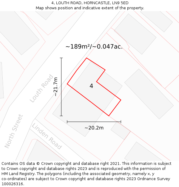 4, LOUTH ROAD, HORNCASTLE, LN9 5ED: Plot and title map