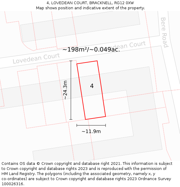 4, LOVEDEAN COURT, BRACKNELL, RG12 0XW: Plot and title map