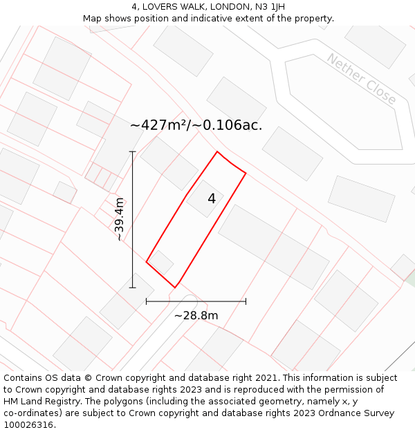 4, LOVERS WALK, LONDON, N3 1JH: Plot and title map