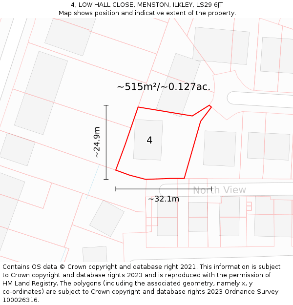 4, LOW HALL CLOSE, MENSTON, ILKLEY, LS29 6JT: Plot and title map
