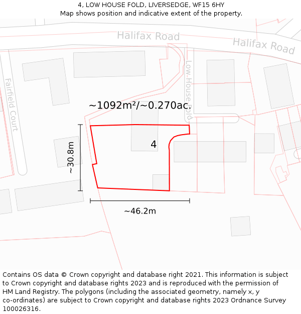 4, LOW HOUSE FOLD, LIVERSEDGE, WF15 6HY: Plot and title map