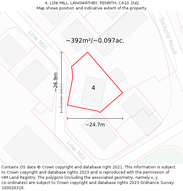 4, LOW MILL, LANGWATHBY, PENRITH, CA10 1NQ: Plot and title map