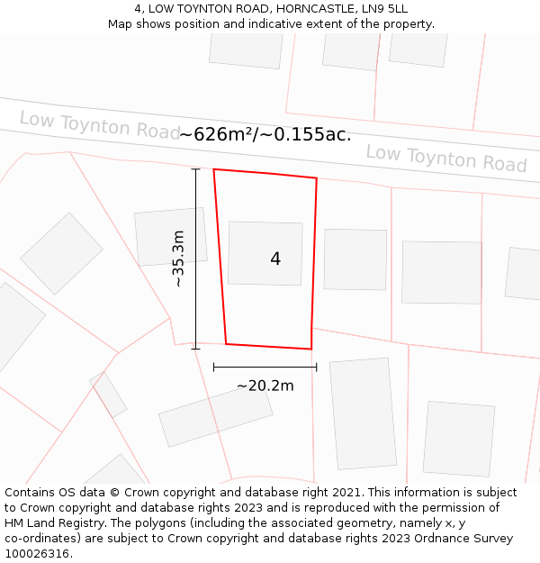 4, LOW TOYNTON ROAD, HORNCASTLE, LN9 5LL: Plot and title map