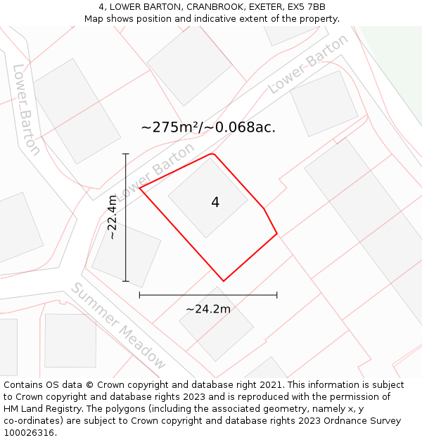 4, LOWER BARTON, CRANBROOK, EXETER, EX5 7BB: Plot and title map