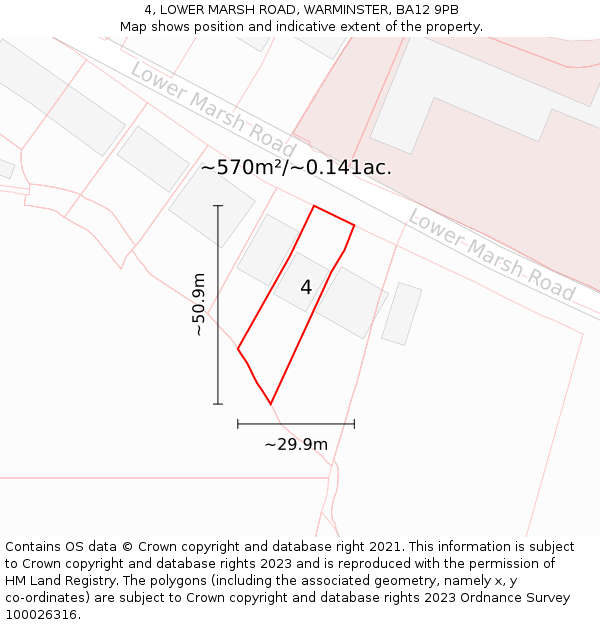 4, LOWER MARSH ROAD, WARMINSTER, BA12 9PB: Plot and title map
