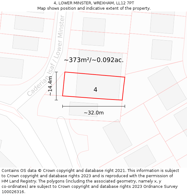 4, LOWER MINSTER, WREXHAM, LL12 7PT: Plot and title map