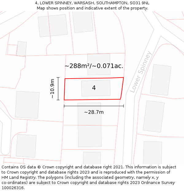 4, LOWER SPINNEY, WARSASH, SOUTHAMPTON, SO31 9NL: Plot and title map