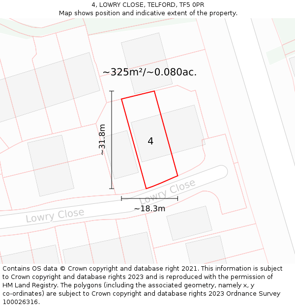 4, LOWRY CLOSE, TELFORD, TF5 0PR: Plot and title map
