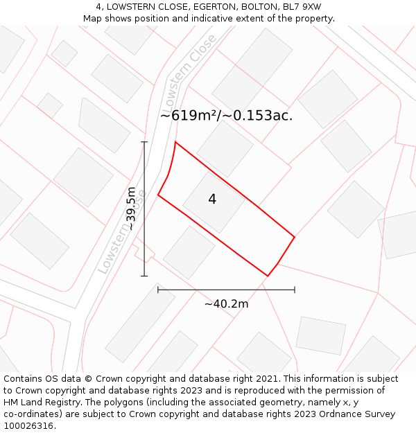 4, LOWSTERN CLOSE, EGERTON, BOLTON, BL7 9XW: Plot and title map