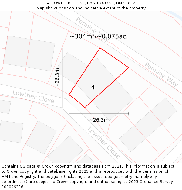 4, LOWTHER CLOSE, EASTBOURNE, BN23 8EZ: Plot and title map
