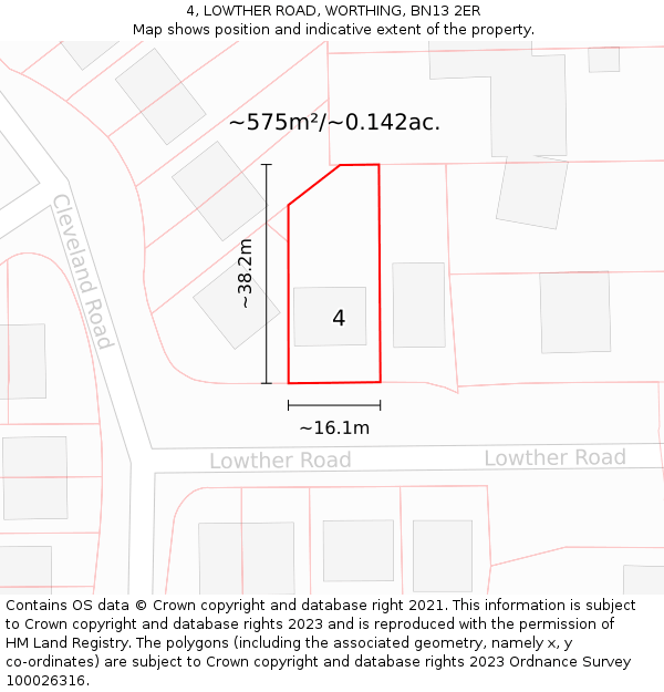 4, LOWTHER ROAD, WORTHING, BN13 2ER: Plot and title map