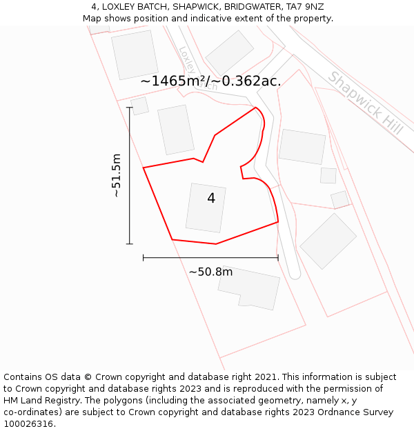 4, LOXLEY BATCH, SHAPWICK, BRIDGWATER, TA7 9NZ: Plot and title map