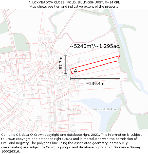 4, LOXMEADOW CLOSE, IFOLD, BILLINGSHURST, RH14 0RL: Plot and title map