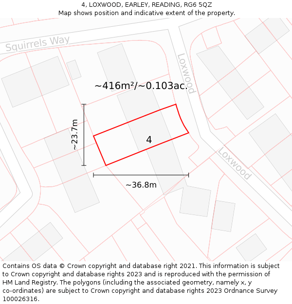 4, LOXWOOD, EARLEY, READING, RG6 5QZ: Plot and title map