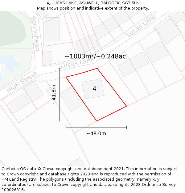 4, LUCAS LANE, ASHWELL, BALDOCK, SG7 5LN: Plot and title map