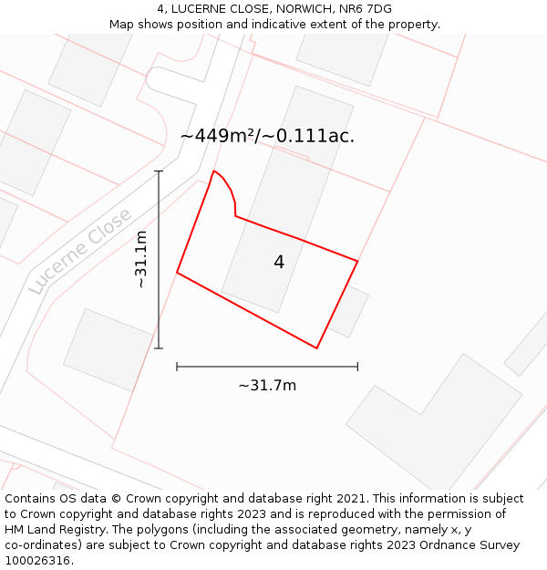 4, LUCERNE CLOSE, NORWICH, NR6 7DG: Plot and title map