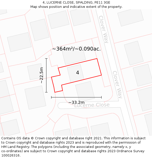 4, LUCERNE CLOSE, SPALDING, PE11 3GE: Plot and title map