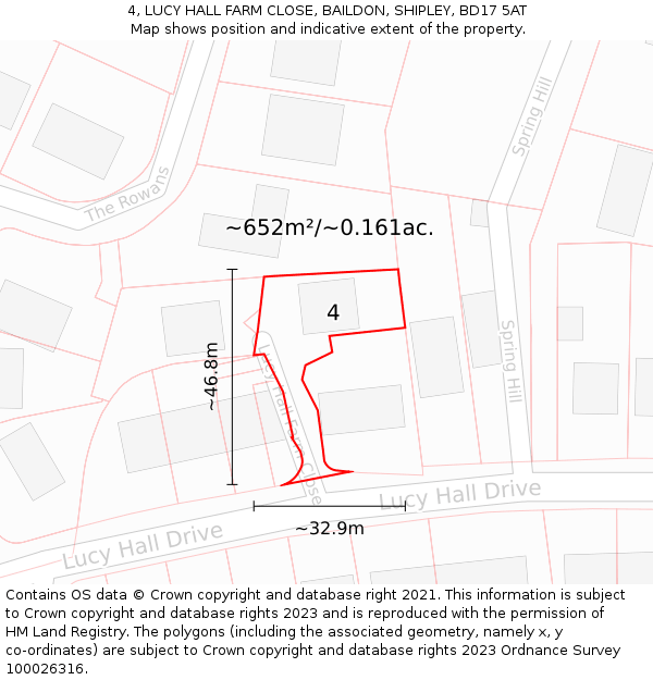 4, LUCY HALL FARM CLOSE, BAILDON, SHIPLEY, BD17 5AT: Plot and title map