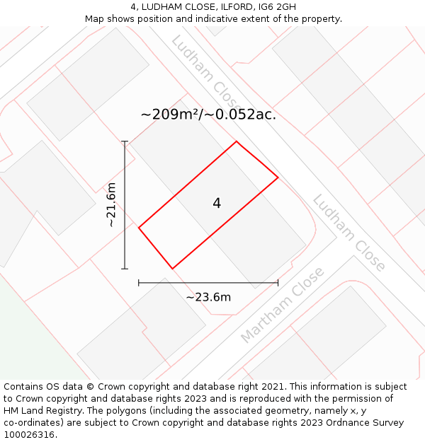 4, LUDHAM CLOSE, ILFORD, IG6 2GH: Plot and title map