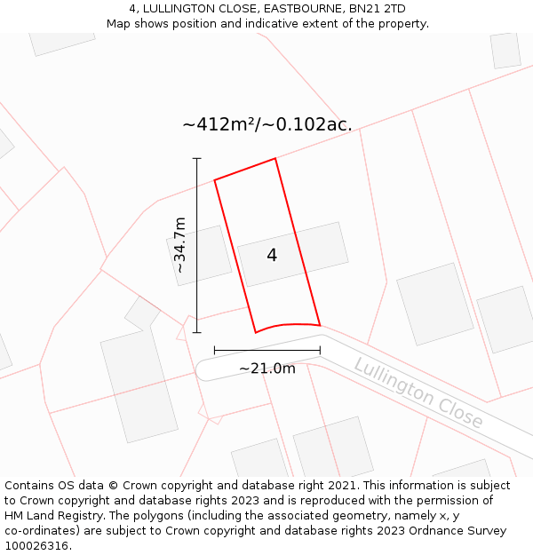 4, LULLINGTON CLOSE, EASTBOURNE, BN21 2TD: Plot and title map