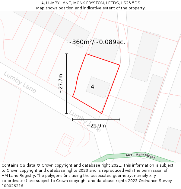 4, LUMBY LANE, MONK FRYSTON, LEEDS, LS25 5DS: Plot and title map