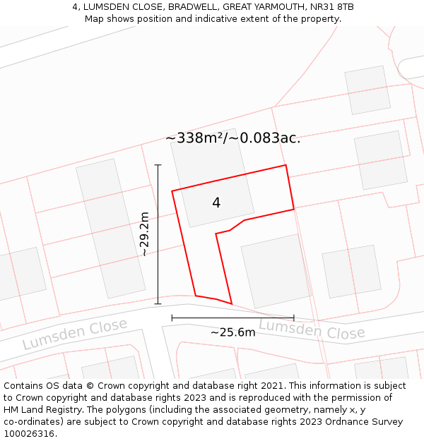 4, LUMSDEN CLOSE, BRADWELL, GREAT YARMOUTH, NR31 8TB: Plot and title map