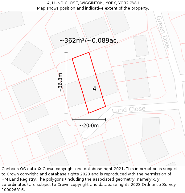 4, LUND CLOSE, WIGGINTON, YORK, YO32 2WU: Plot and title map