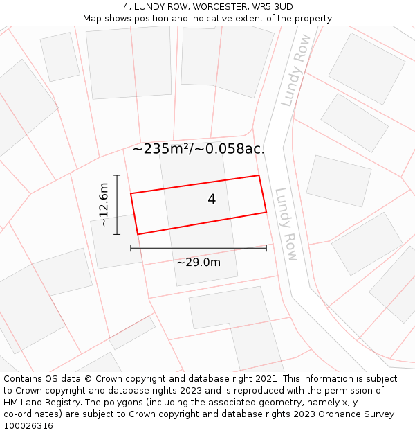 4, LUNDY ROW, WORCESTER, WR5 3UD: Plot and title map