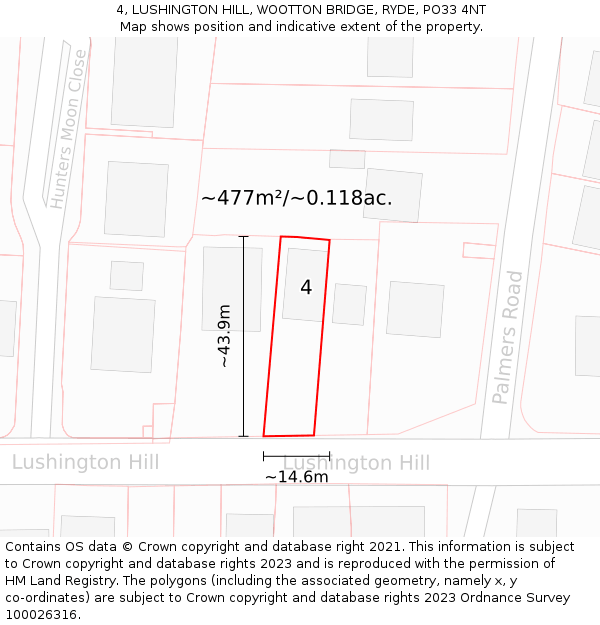 4, LUSHINGTON HILL, WOOTTON BRIDGE, RYDE, PO33 4NT: Plot and title map