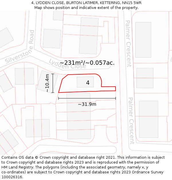 4, LYDDEN CLOSE, BURTON LATIMER, KETTERING, NN15 5WR: Plot and title map