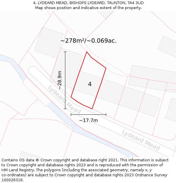4, LYDEARD MEAD, BISHOPS LYDEARD, TAUNTON, TA4 3UD: Plot and title map