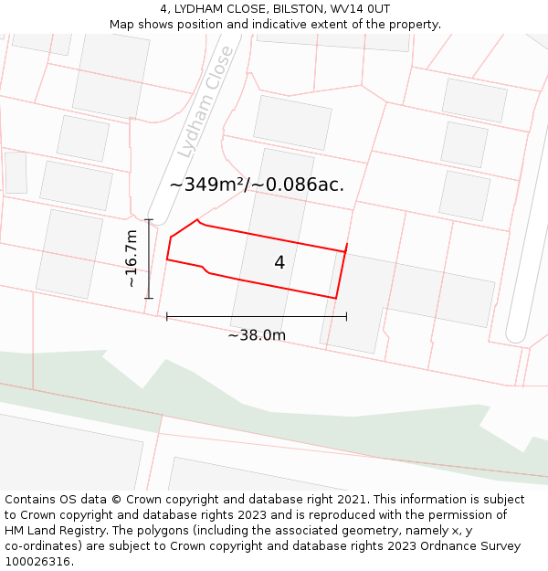 4, LYDHAM CLOSE, BILSTON, WV14 0UT: Plot and title map